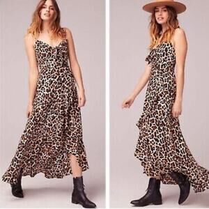 Band of Gypsies Born To Be Wild Maxi Dress Size S Leopard Print Wrap Boho Flowy